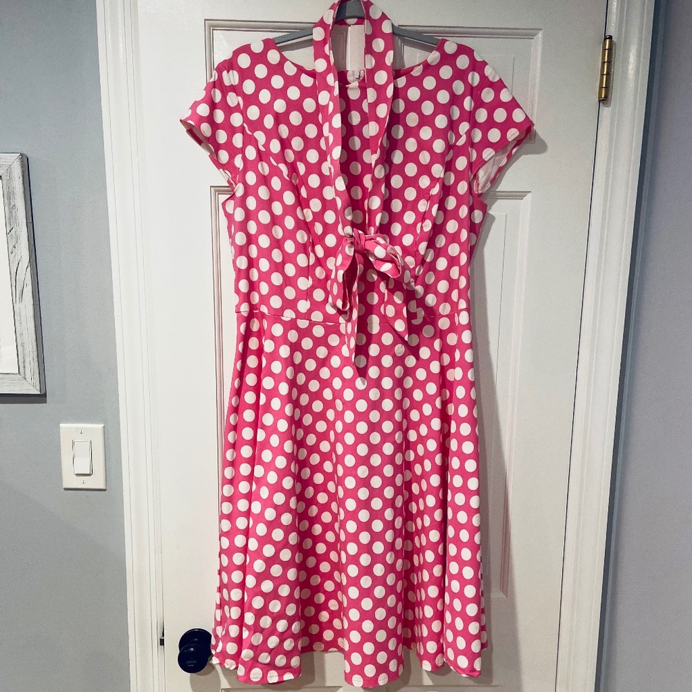 Dressystar Women’s 1950s Rockabilly Cocktail Party Dress Pink Polka Dot XXL